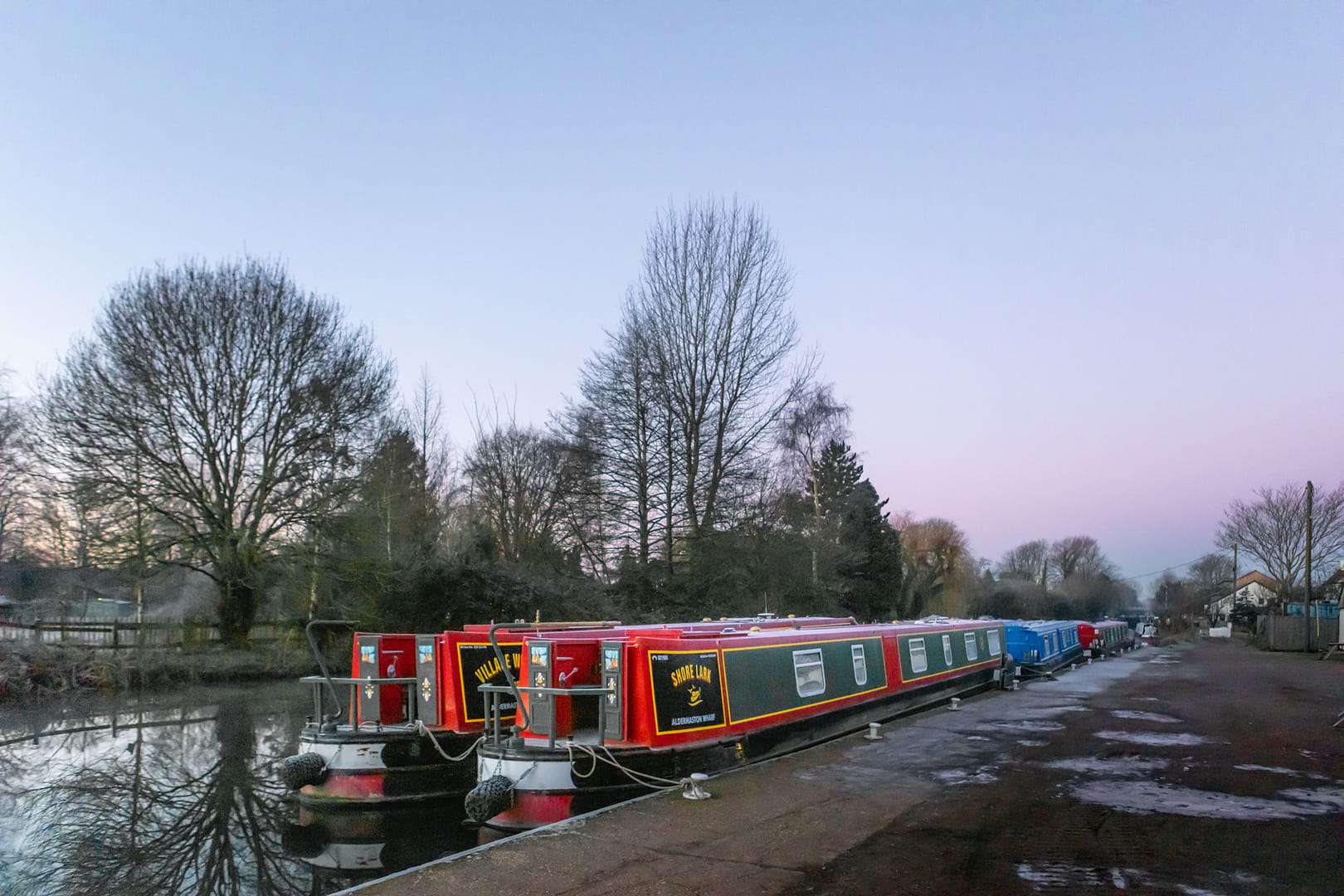 Aldermaston Wharf Canal Winter Dawn on the Kennet and Avon Canal.