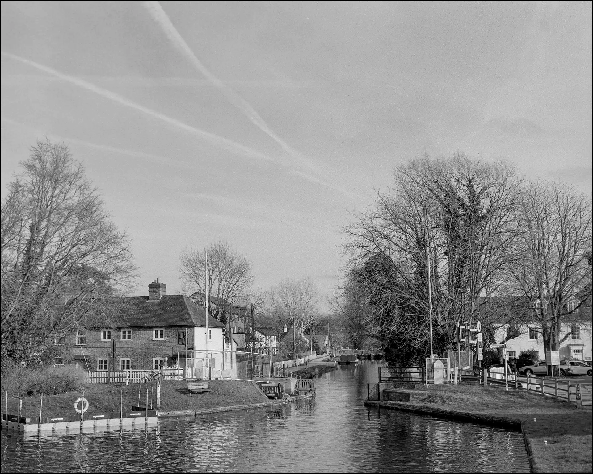 The village of Aldermaston Wharf. photographed on Kentmere Film